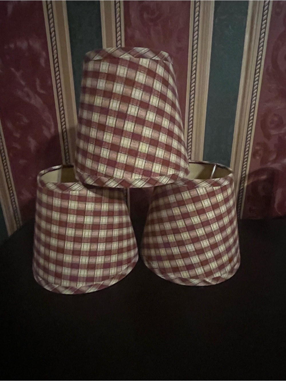 Plaid Drum Lamp Shades Set - Red and Cream